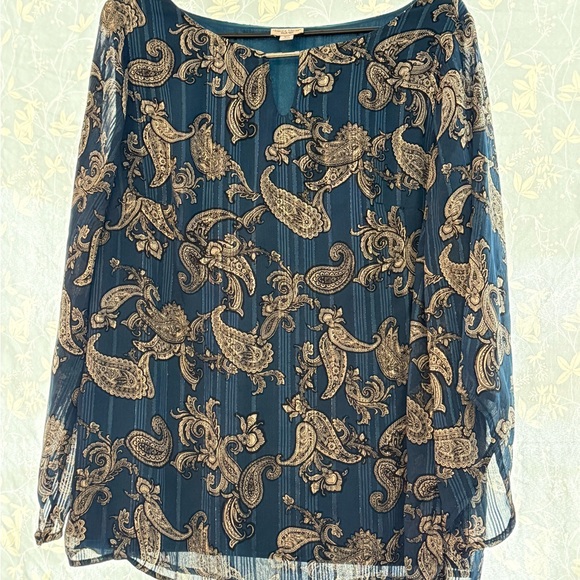 Rebecca Malone Teal and Beige Paisley Blouse - Picture 1 of 4
